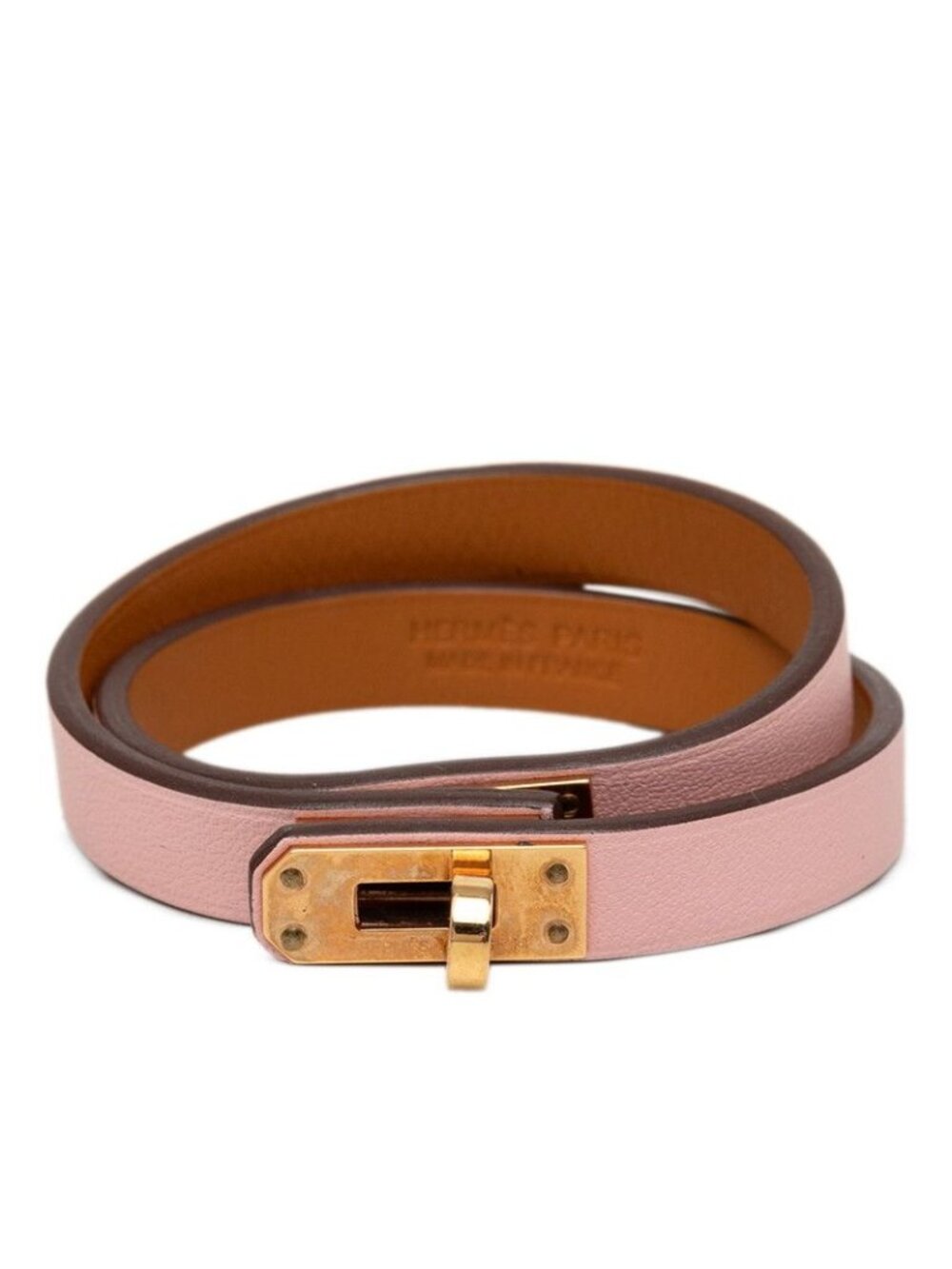 Hermes Mini Kelly Double Tour T2 Pink Gold Leather Plated Bracelet